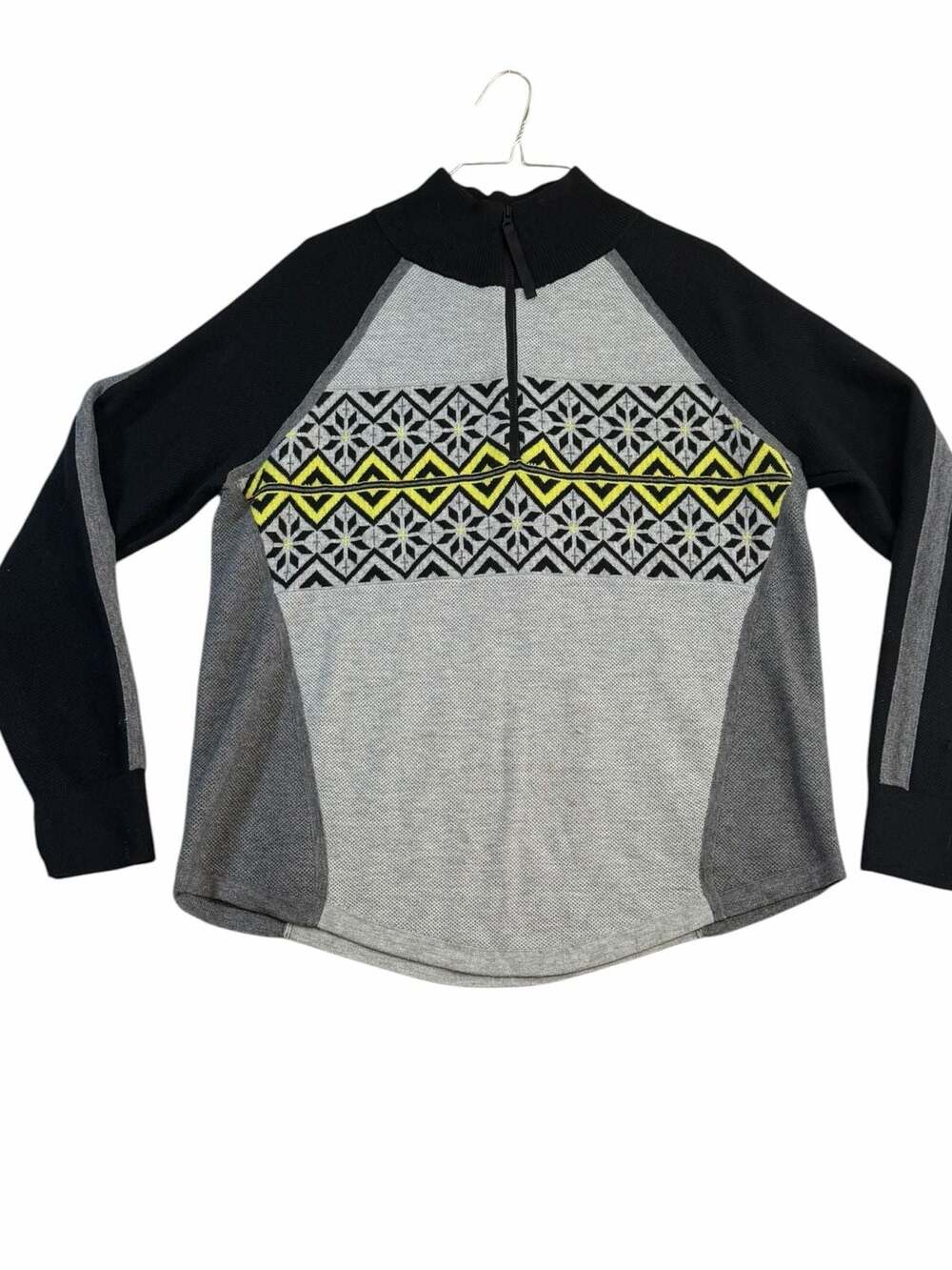 L.L.Bean Merino Wool Blend Fair Isle Honeycomb Quarter-Zip Sweater Thumbholes XL